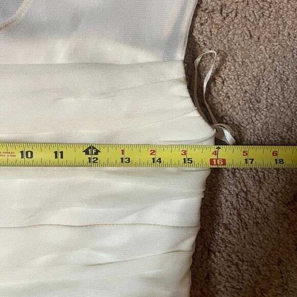 Vtg 90s Womens Maxi Dress 14 Ivory Ruched Broach Wedding Romantic Ethereal Angel - Picture 11 of 12